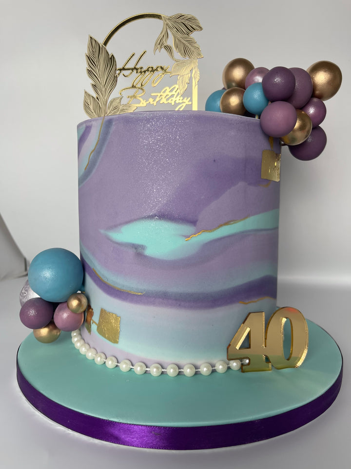 Elegant Purple & Teal Marble 40th Birthday Cake – Treav’s Sweet Excape, Woking Surrey