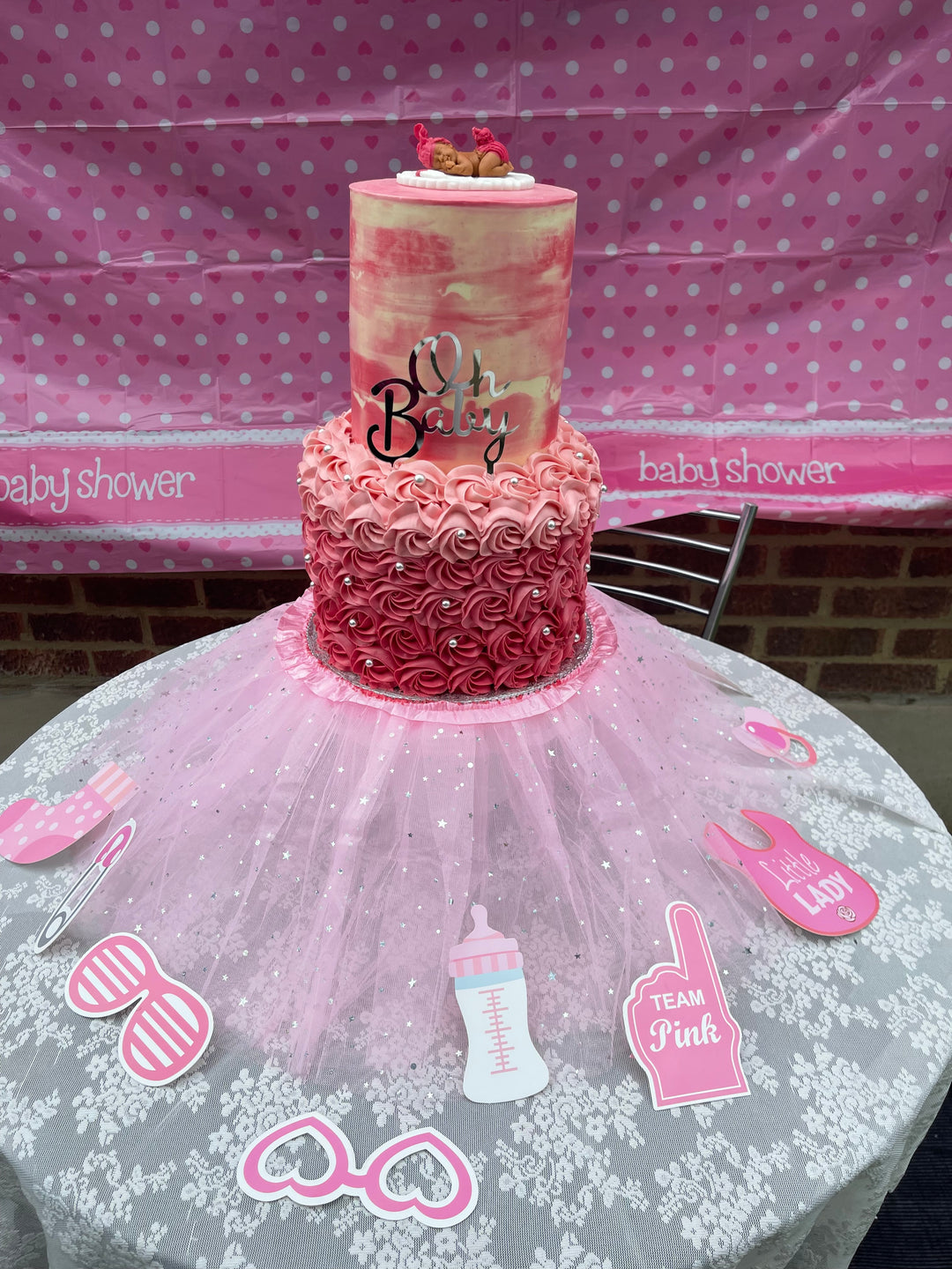 Pink “Oh Baby” Baby Shower Cake. Woking, Surrey, UK
