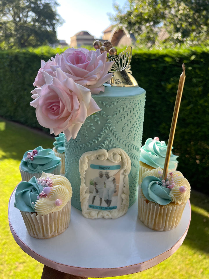 Elegant Floral Birthday Cake and Cupcakes Set