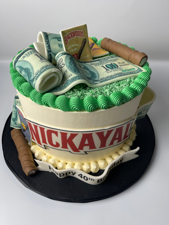 Luxury Money & Cigar-Themed Birthday Cake