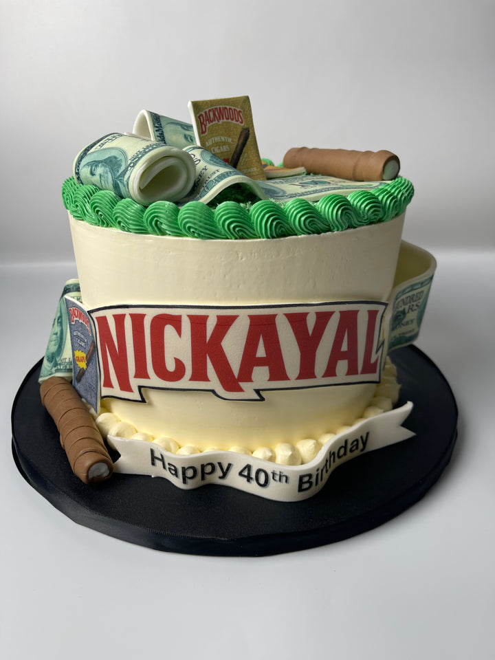 Luxury Money & Cigar-Themed Birthday Cake