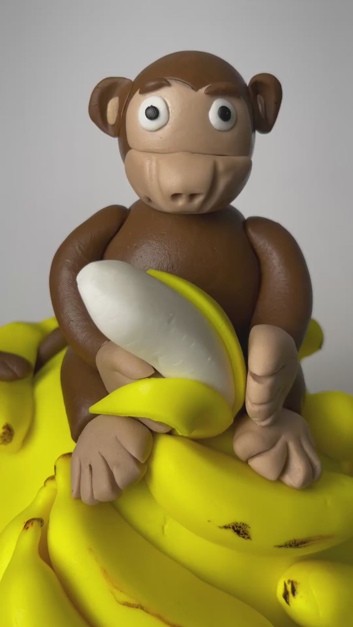 Banana Monkey Cake. Fun 1st Birthday Cake | Woking, Surrey | Vegan, Eggless, GF Options